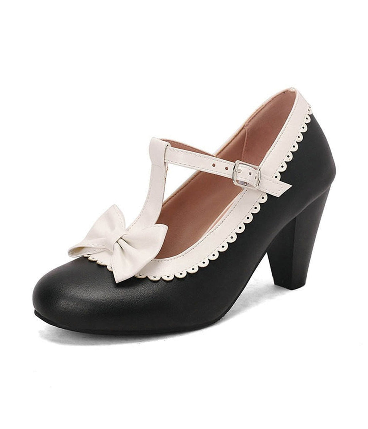 Black & White Bow T-Strap Heels