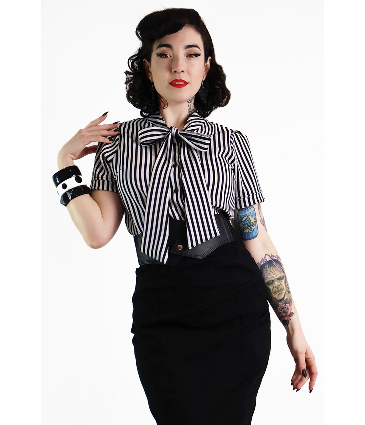 Bonsai Kitten Black & White Cotton Bow Blouse