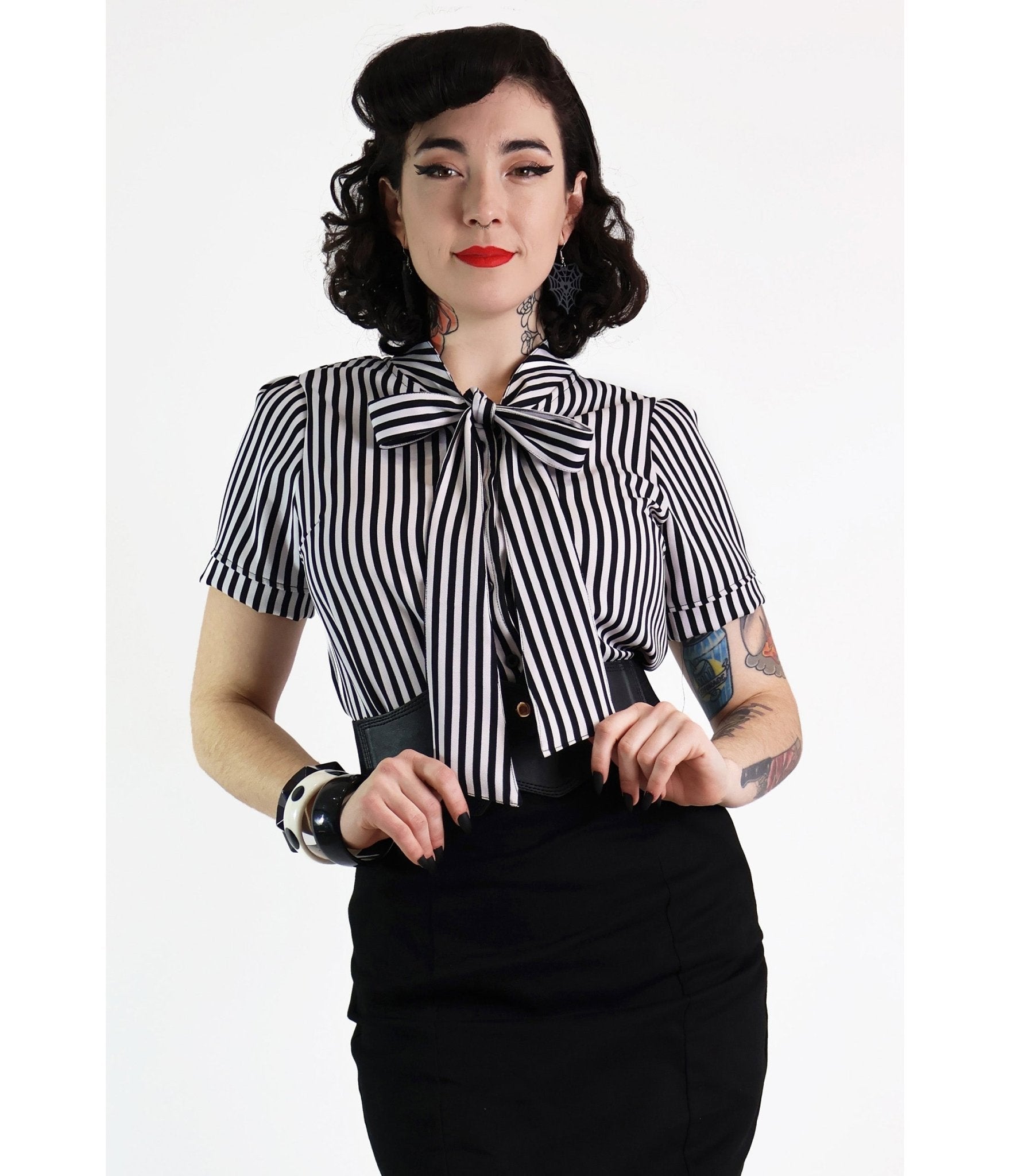 Bonsai Kitten Black & White Cotton Bow Blouse