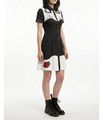 Black & White Embroidered Fringe Shirt Dress