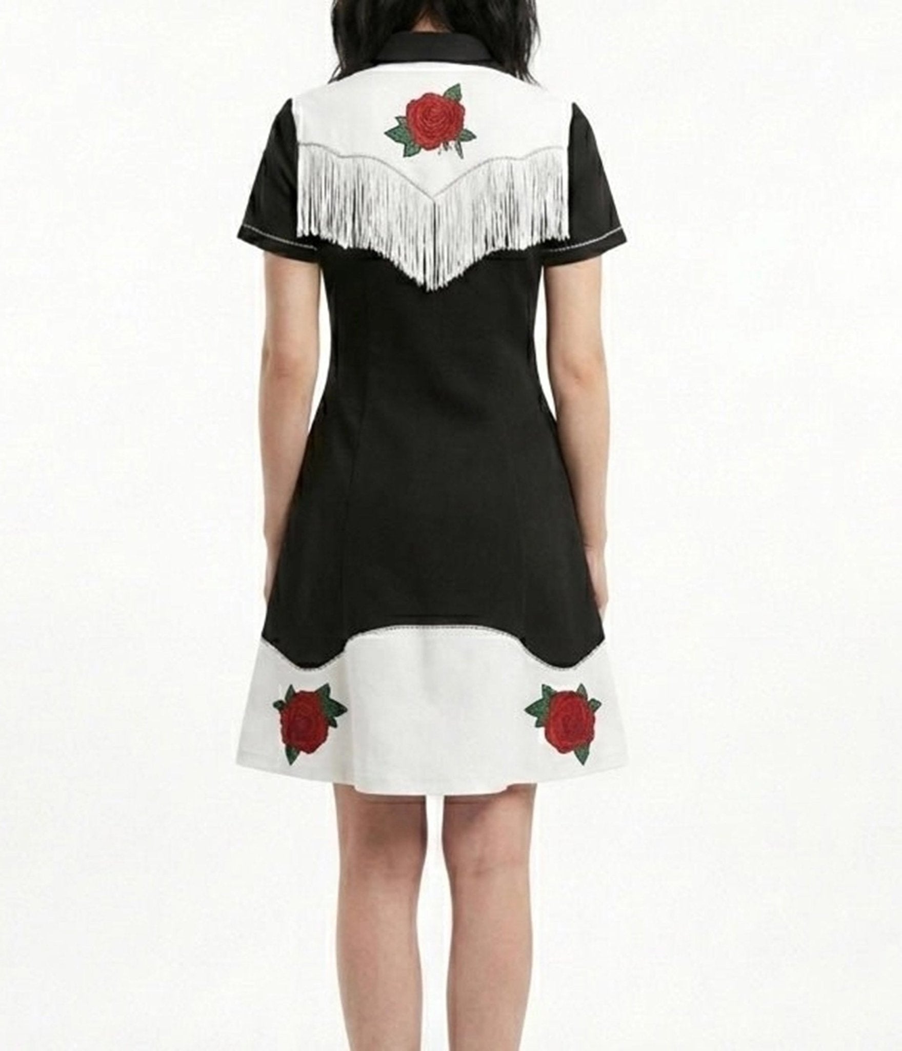 Black & White Embroidered Fringe Shirt Dress