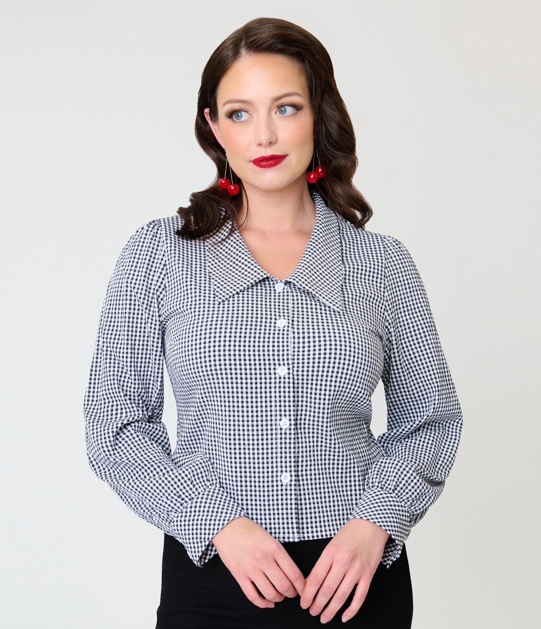 Black & White Gingham 1940s Collared Blouse