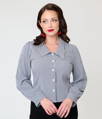 Black & White Gingham 1940s Collared Blouse