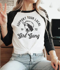 Black & White Girl Gang Raglan Graphic Tee