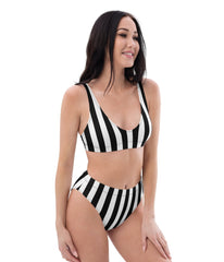 Black & White Stripe High Waist Swim Set