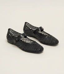 Black Woven Jelly Mary Jane Flats