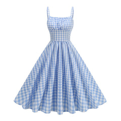Blue Gingham Spaghetti Strap Swing Dress