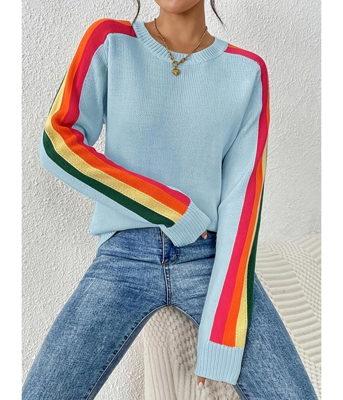 Blue Rainbow Sleeve Sweater