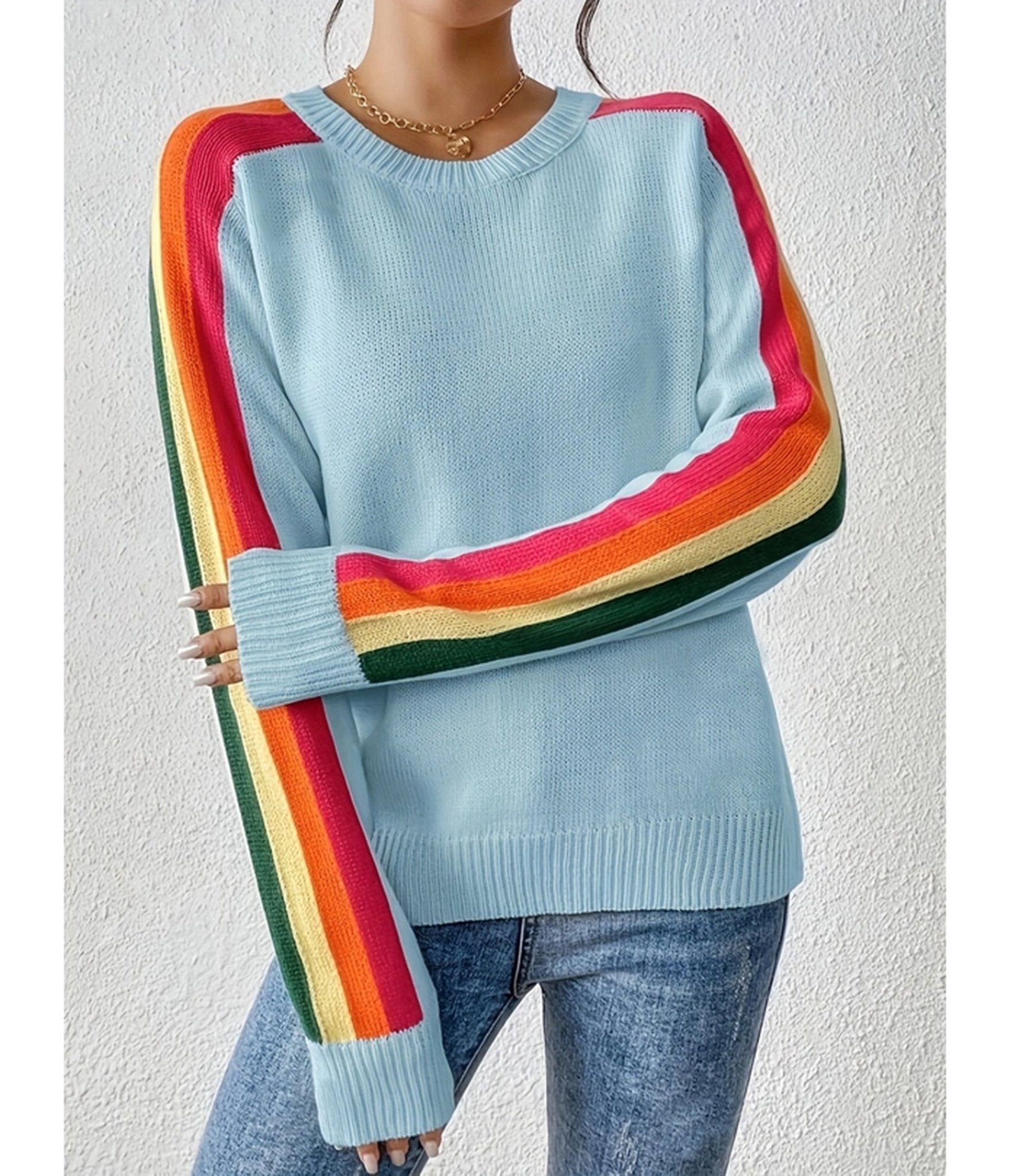 Blue Rainbow Sleeve Sweater