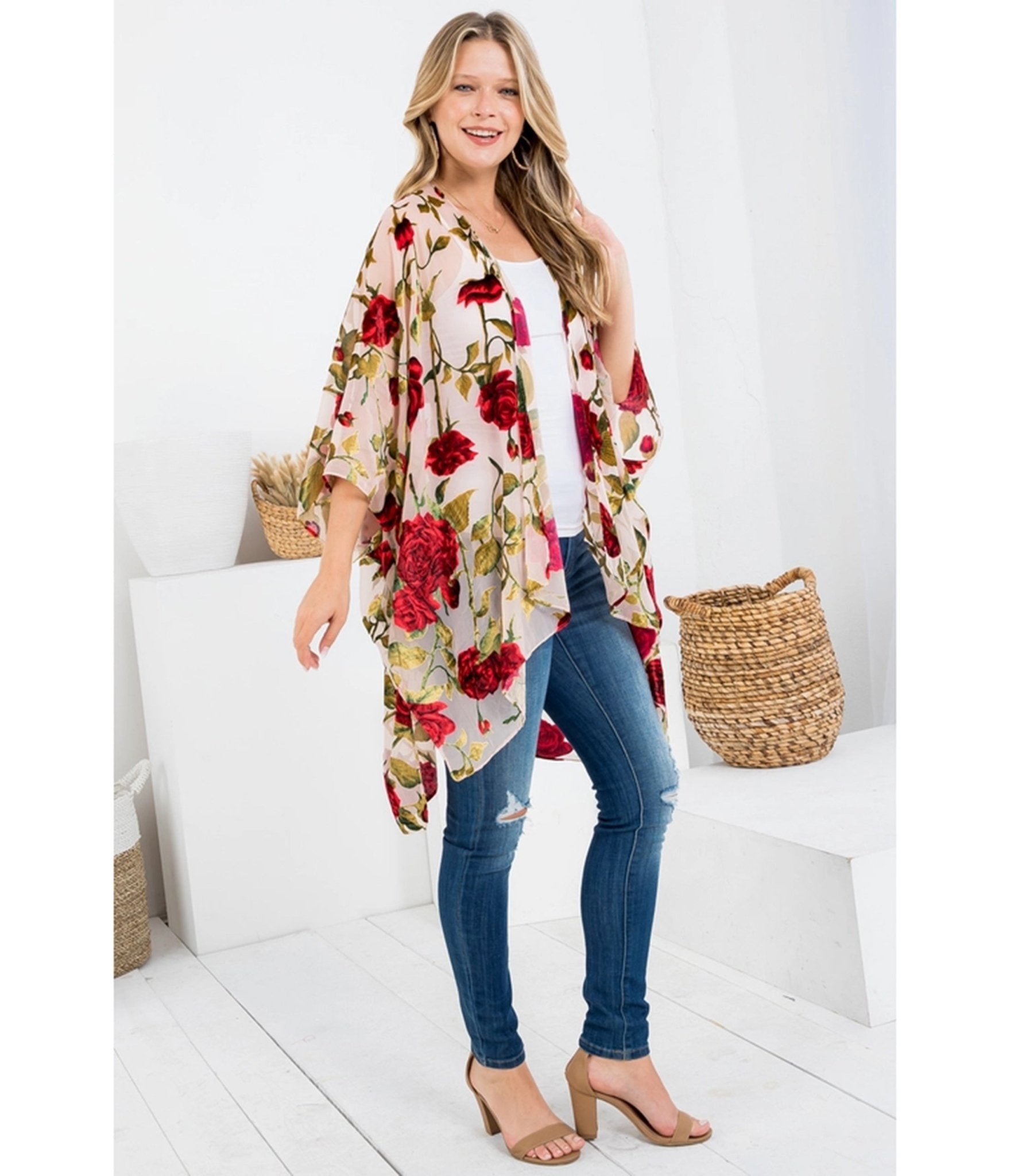 Blush Rose Print Kimono