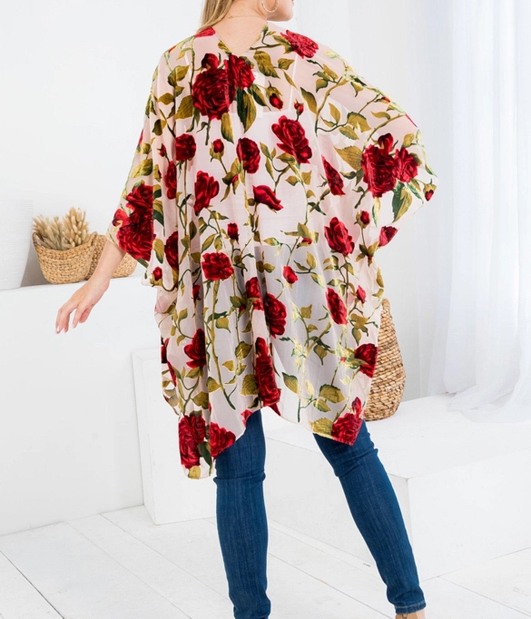 Blush Rose Print Kimono