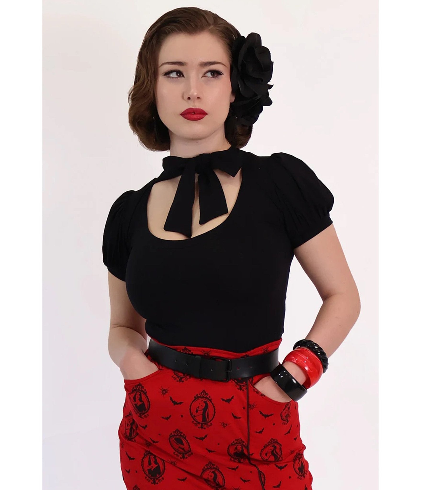 Bonsai Kitten Black Collar Bow Top