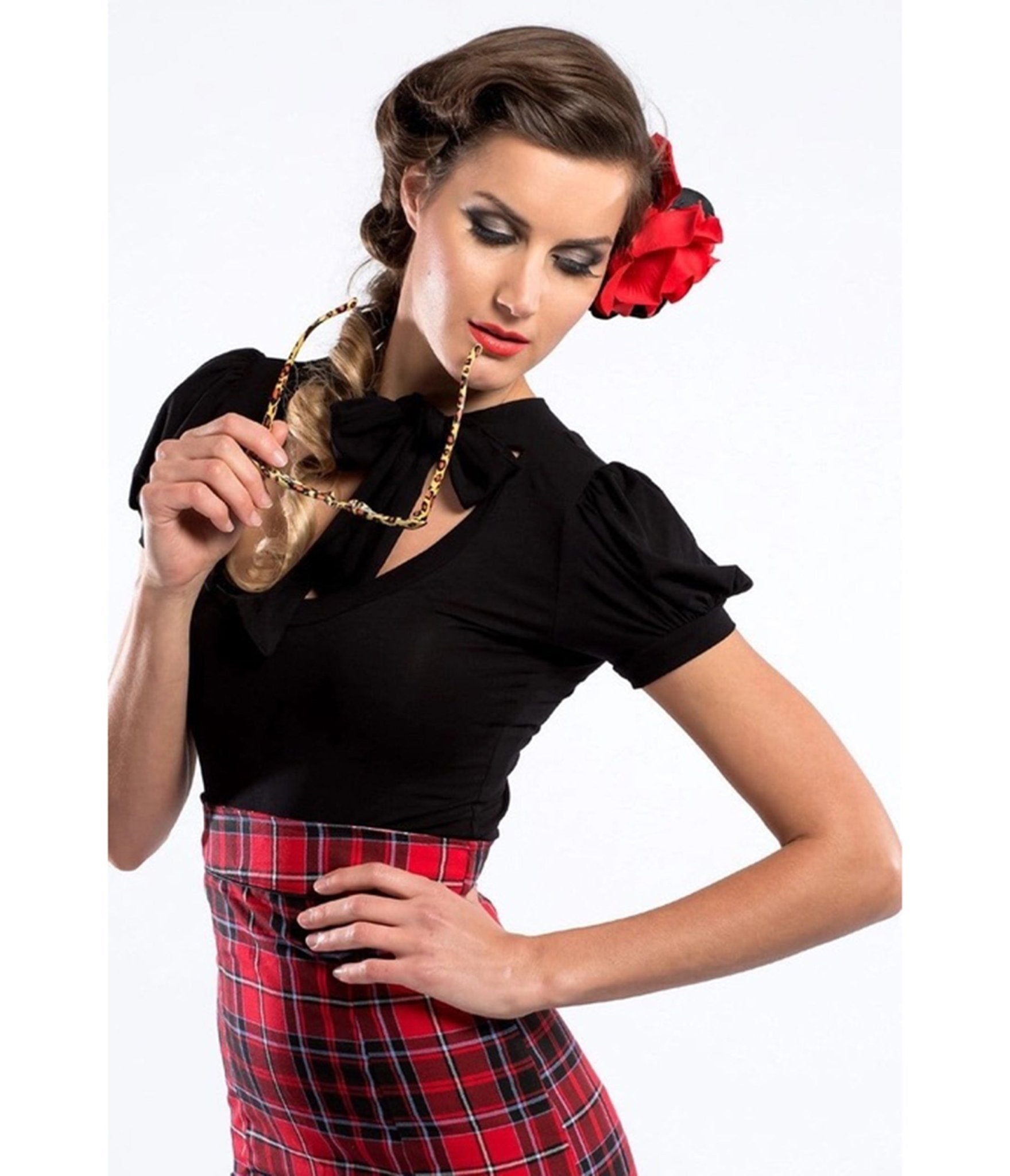 Bonsai Kitten Black Collar Bow Top