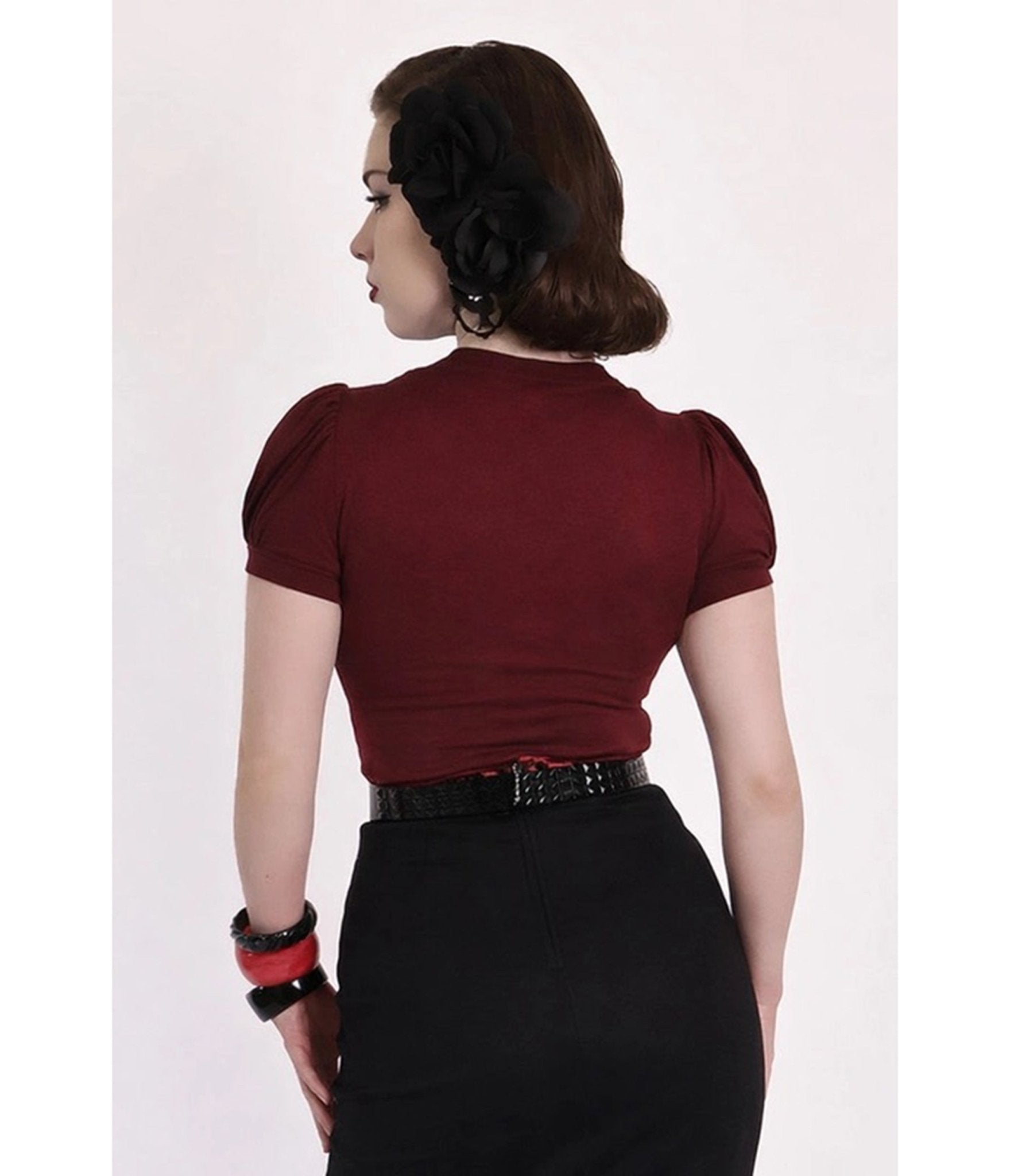 Bonsai Kitten Burgundy Collar Bow Top