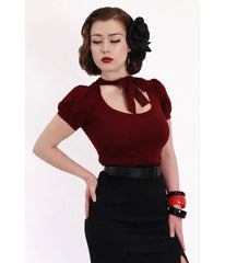 Bonsai Kitten Burgundy Collar Bow Top