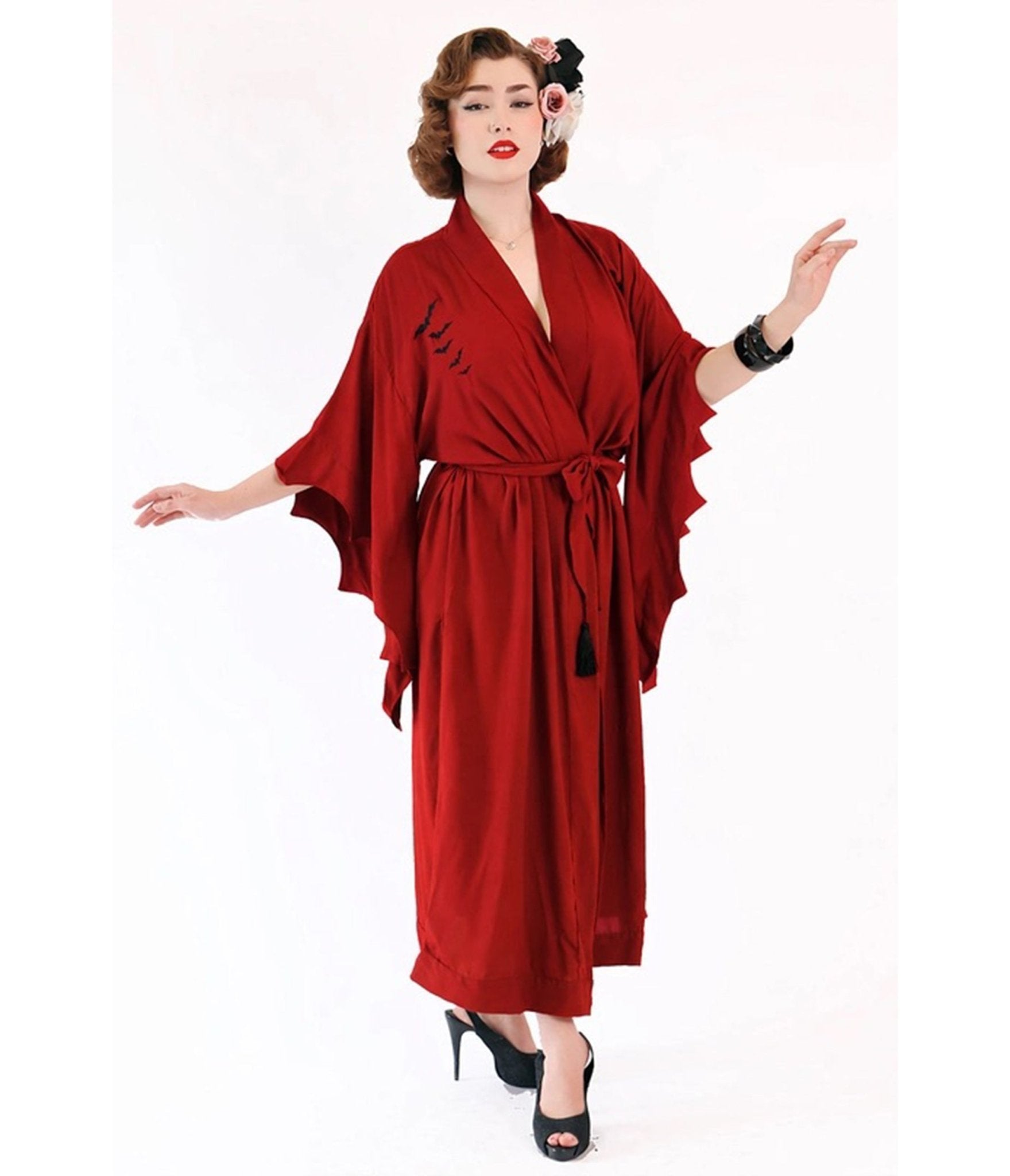 Bonsai Kitten Dark Red Bat Kimono