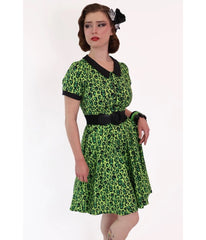 Bonsai Kitten Green Franken-Leopard Print Swing Dress
