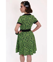 Bonsai Kitten Green Franken-Leopard Print Swing Dress