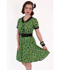Bonsai Kitten Green Franken-Leopard Print Swing Dress