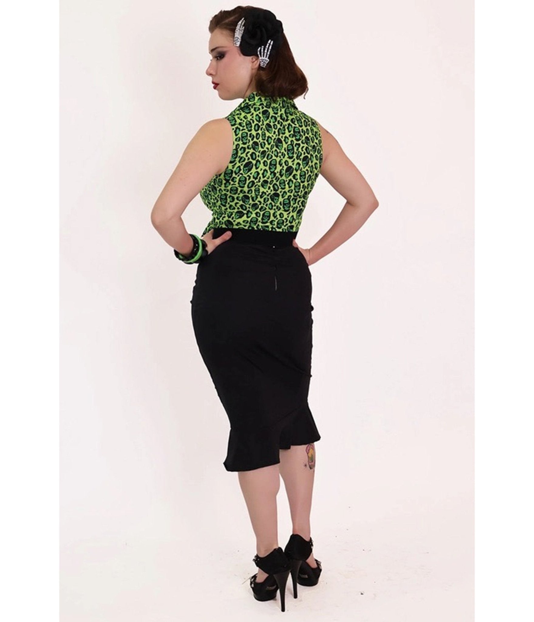 Bonsai Kitten Green Franken-Leopard Print Tie Crop Top