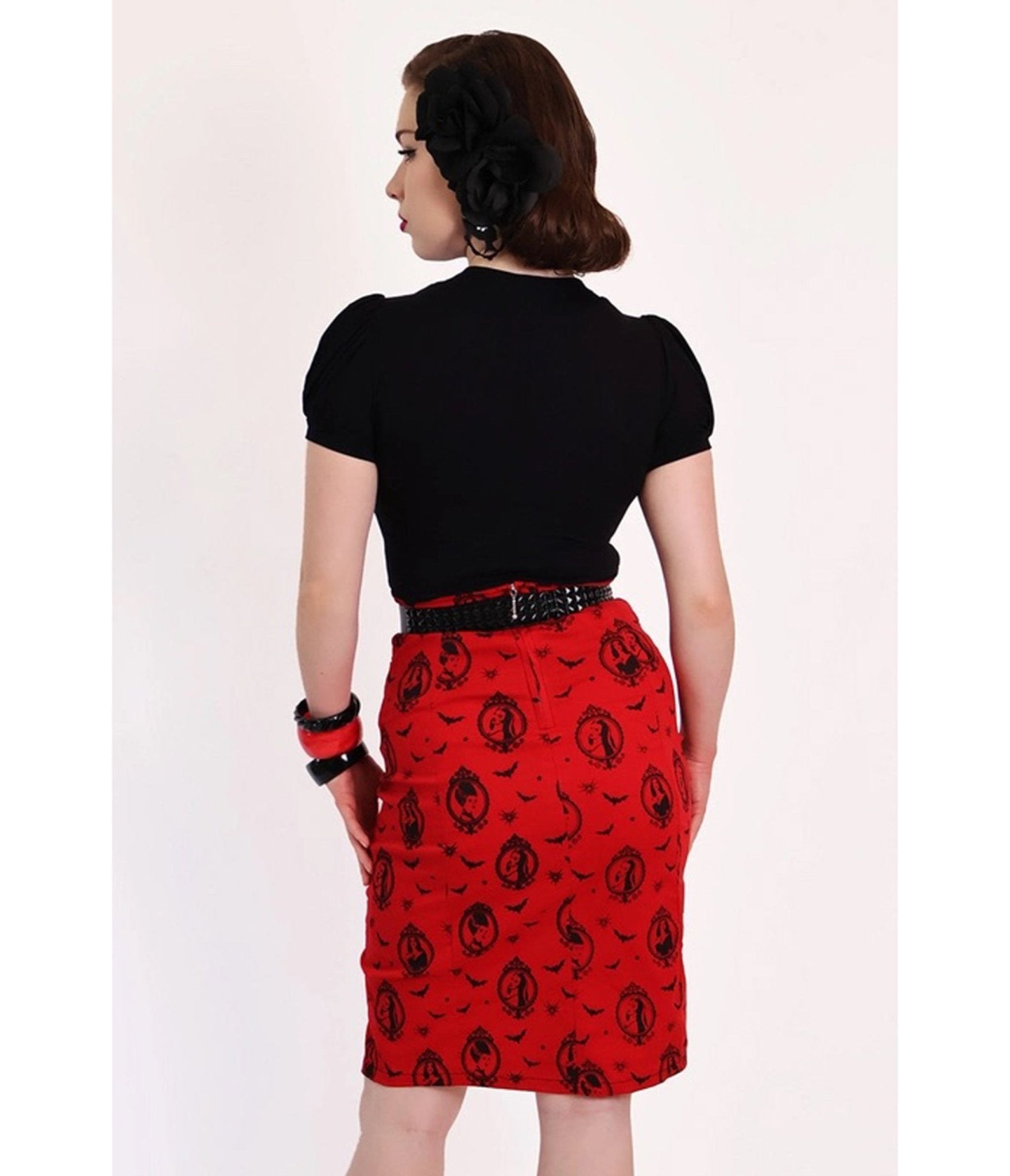 Bonsai Kitten Red Horror Queens Pencil Skirt