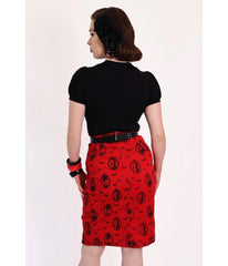 Bonsai Kitten Red Horror Queens Pencil Skirt