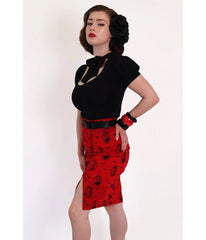 Bonsai Kitten Red Horror Queens Pencil Skirt