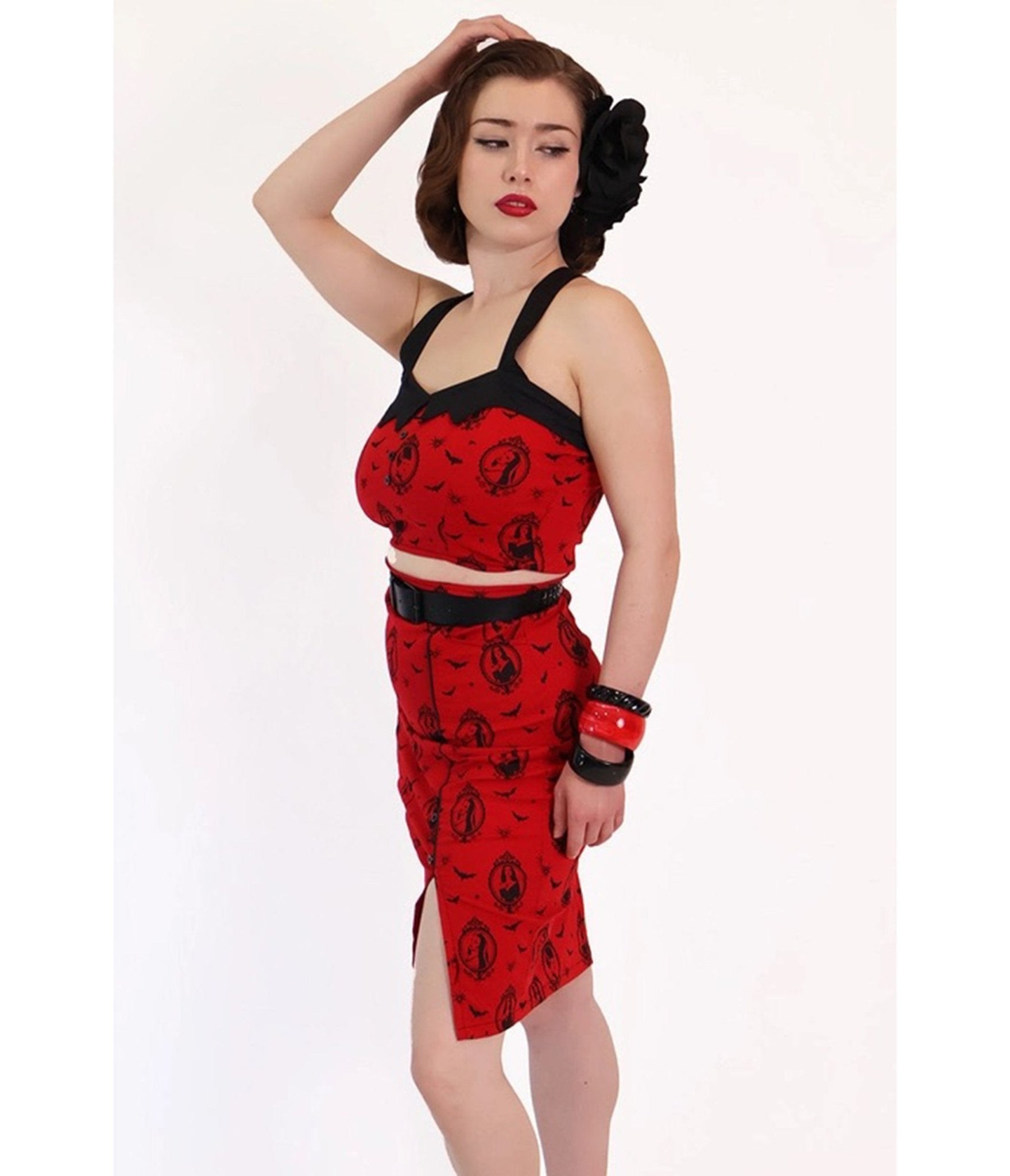 Bonsai Kitten Red Horror Queens Pencil Skirt