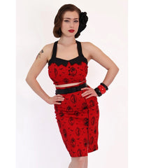 Bonsai Kitten Red Horror Queens Pencil Skirt