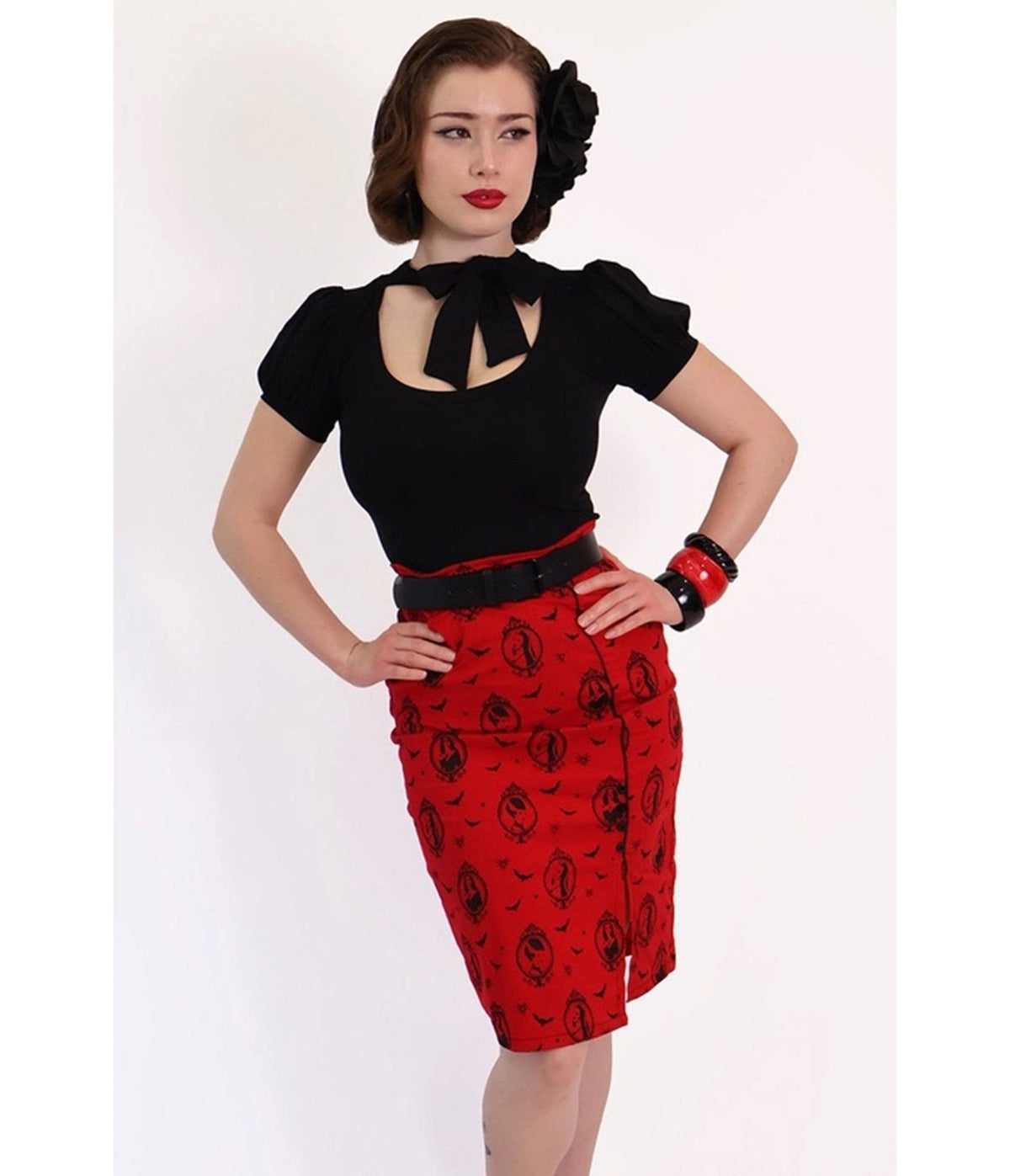 Bonsai Kitten Red Horror Queens Pencil Skirt