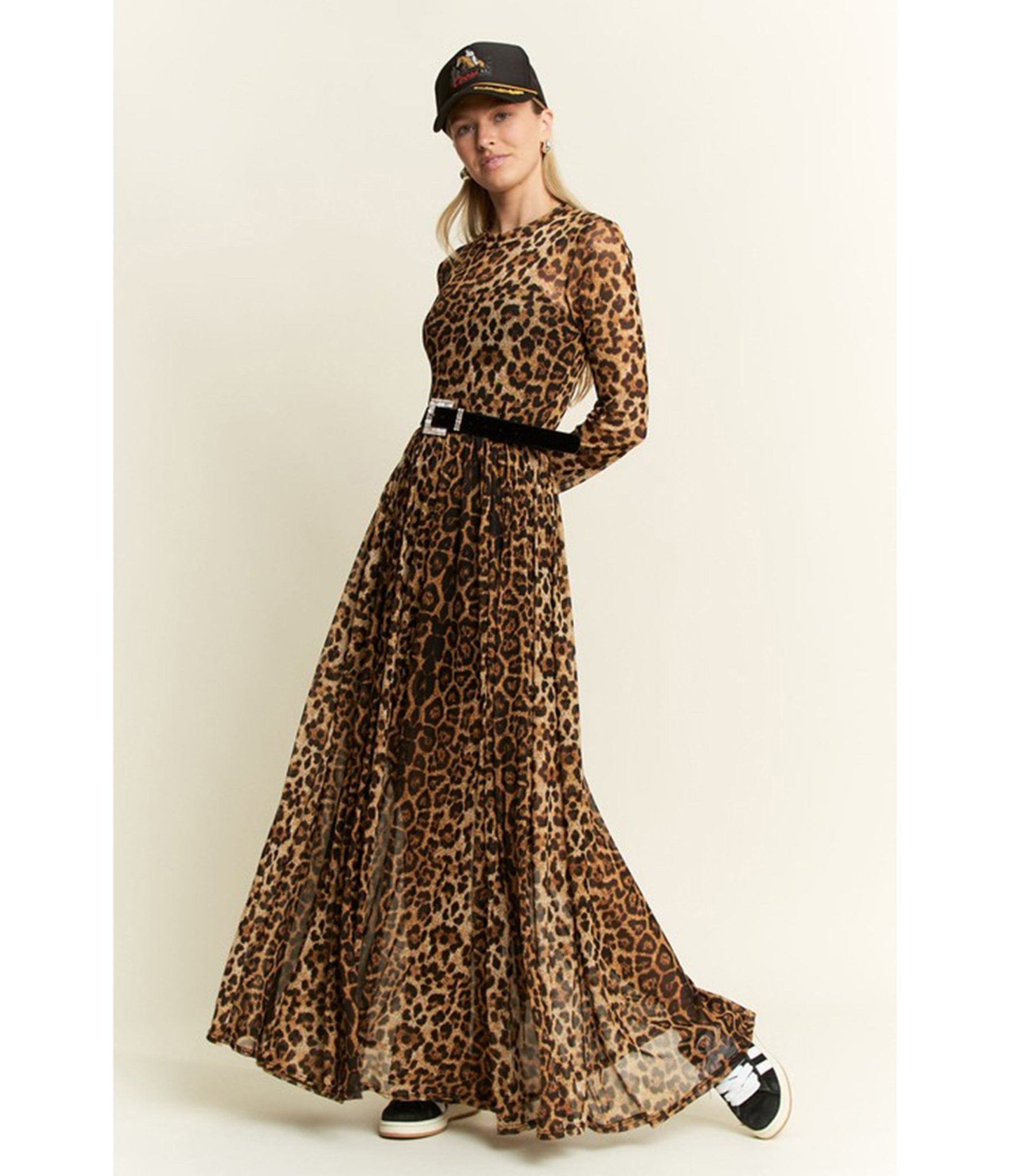 Brown Leopard Print Long Sleeve Maxi Dress