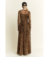Brown Leopard Print Long Sleeve Maxi Dress