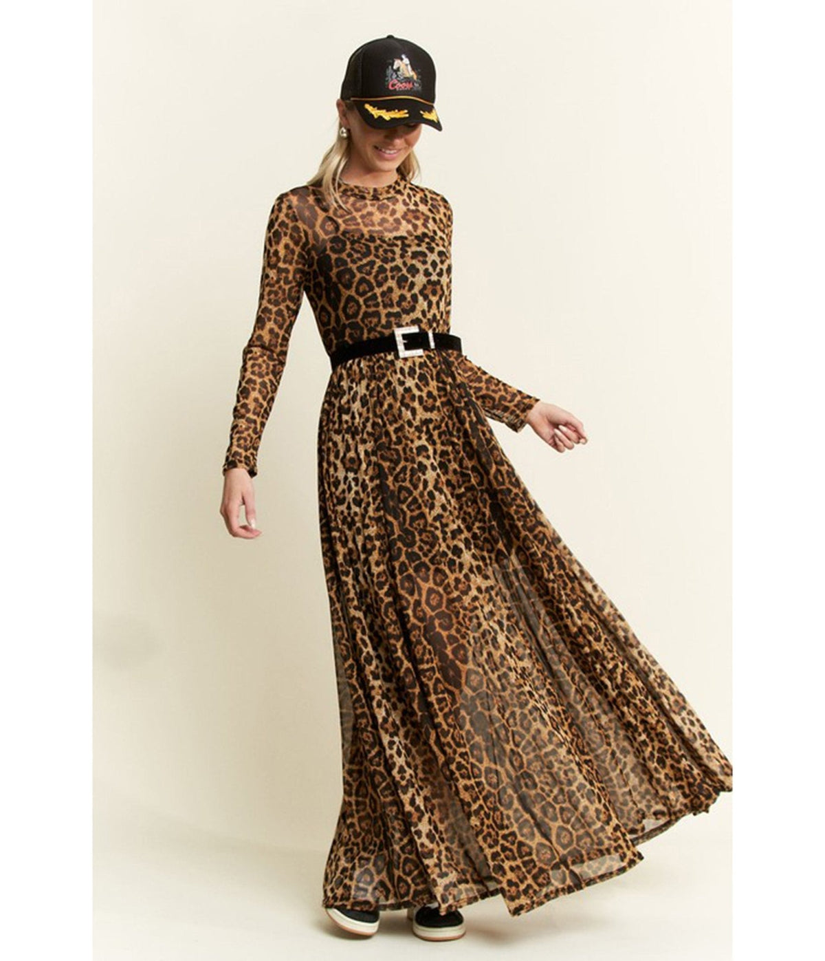 Brown Leopard Print Long Sleeve Maxi Dress