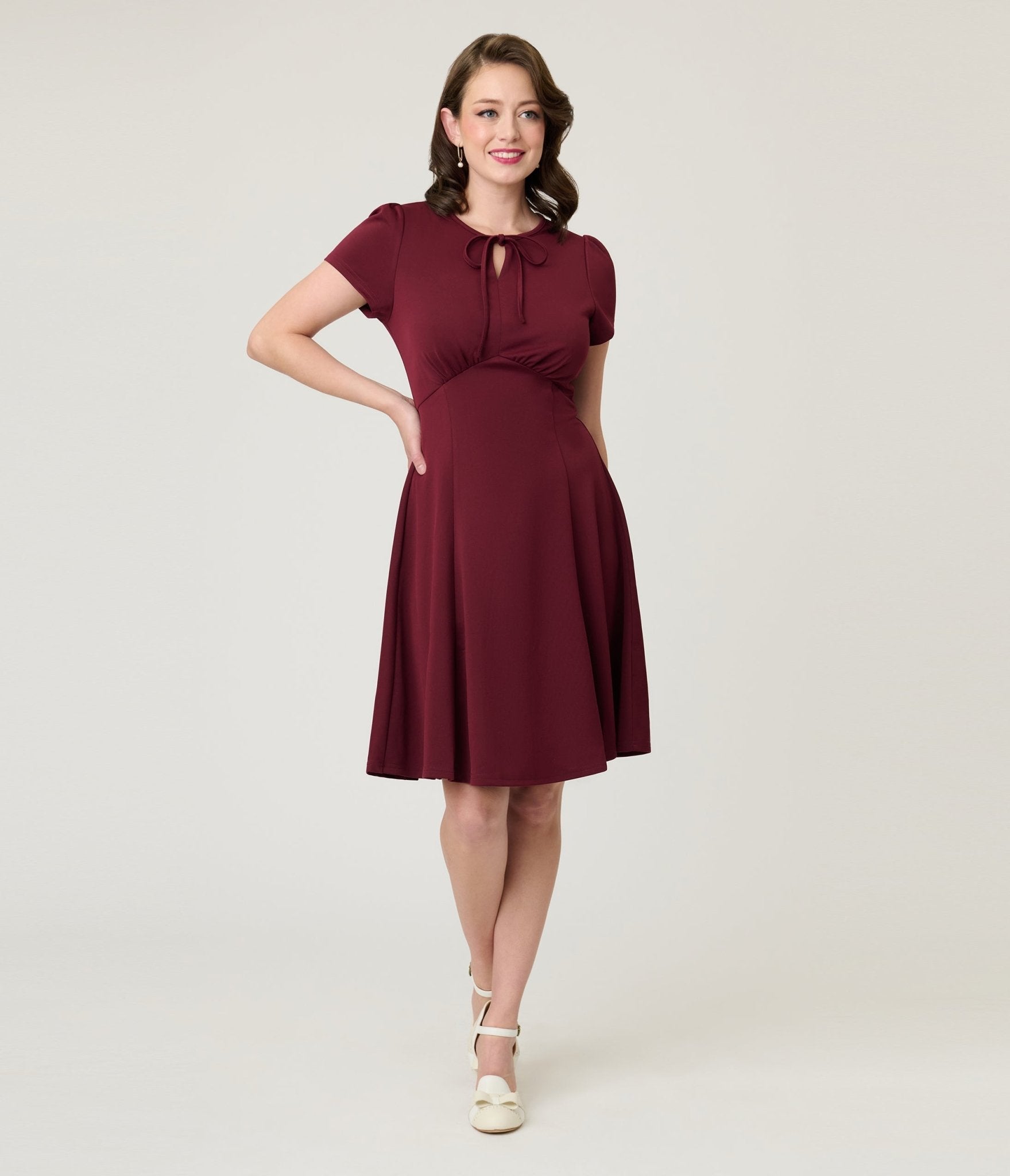 Burgundy Fit & Flare Dress