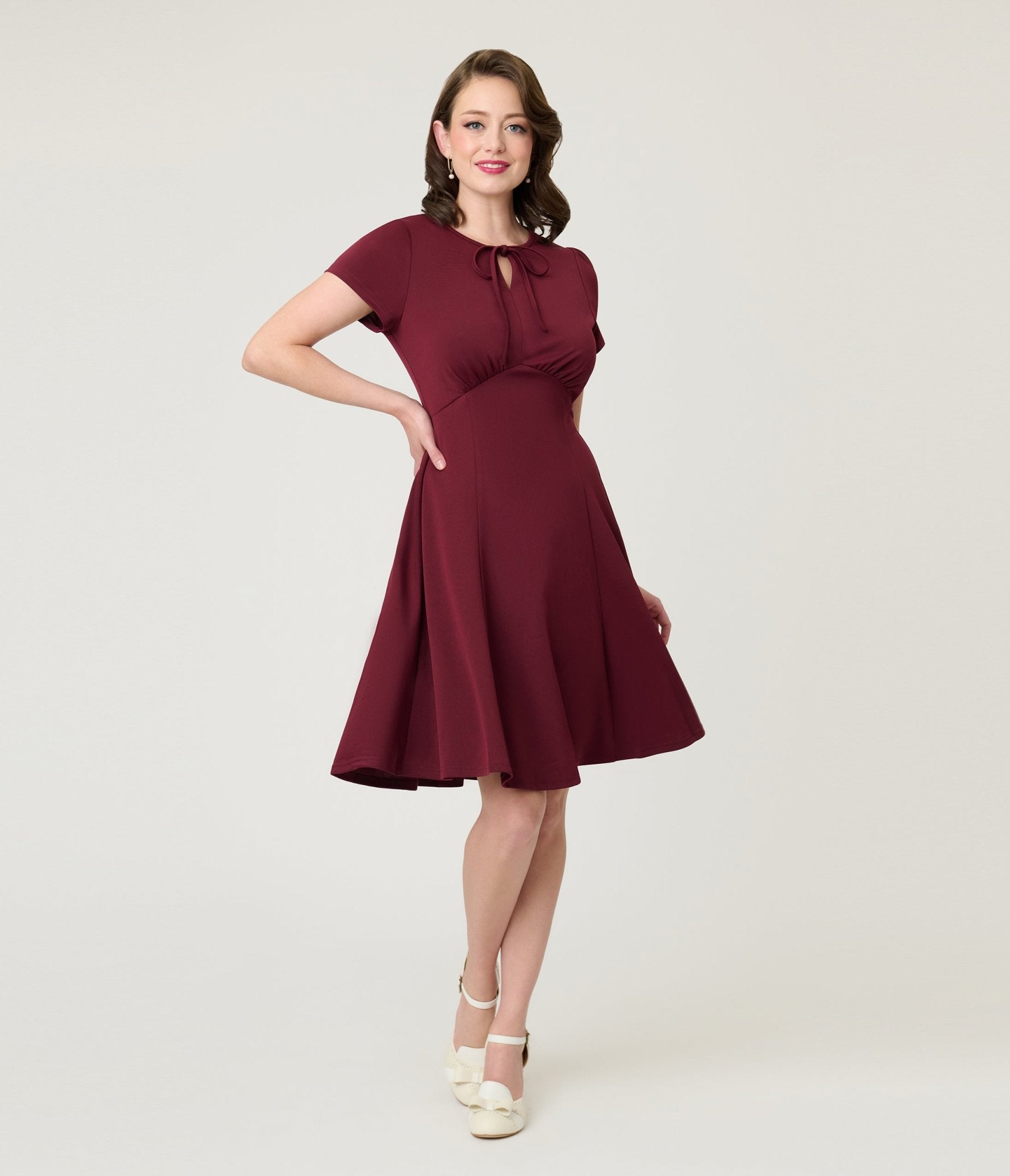 Burgundy Fit & Flare Dress
