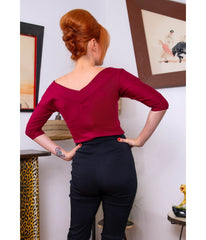Burgundy Midcentury V-Neck Top