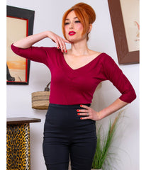 Burgundy Midcentury V-Neck Top