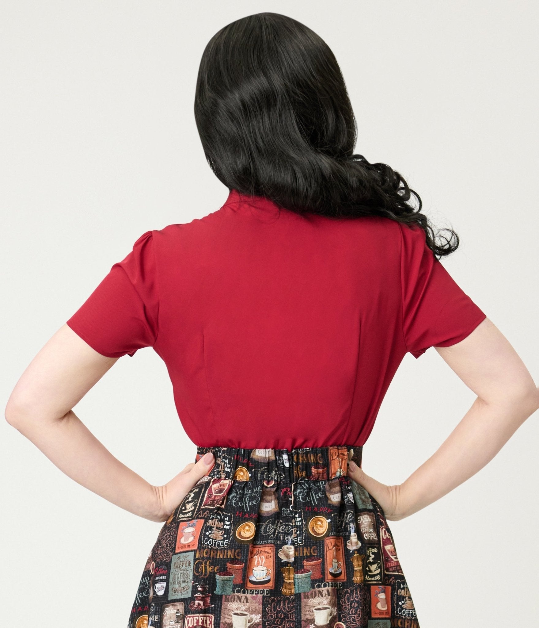 Burgundy Short Sleeve Bow Blouse