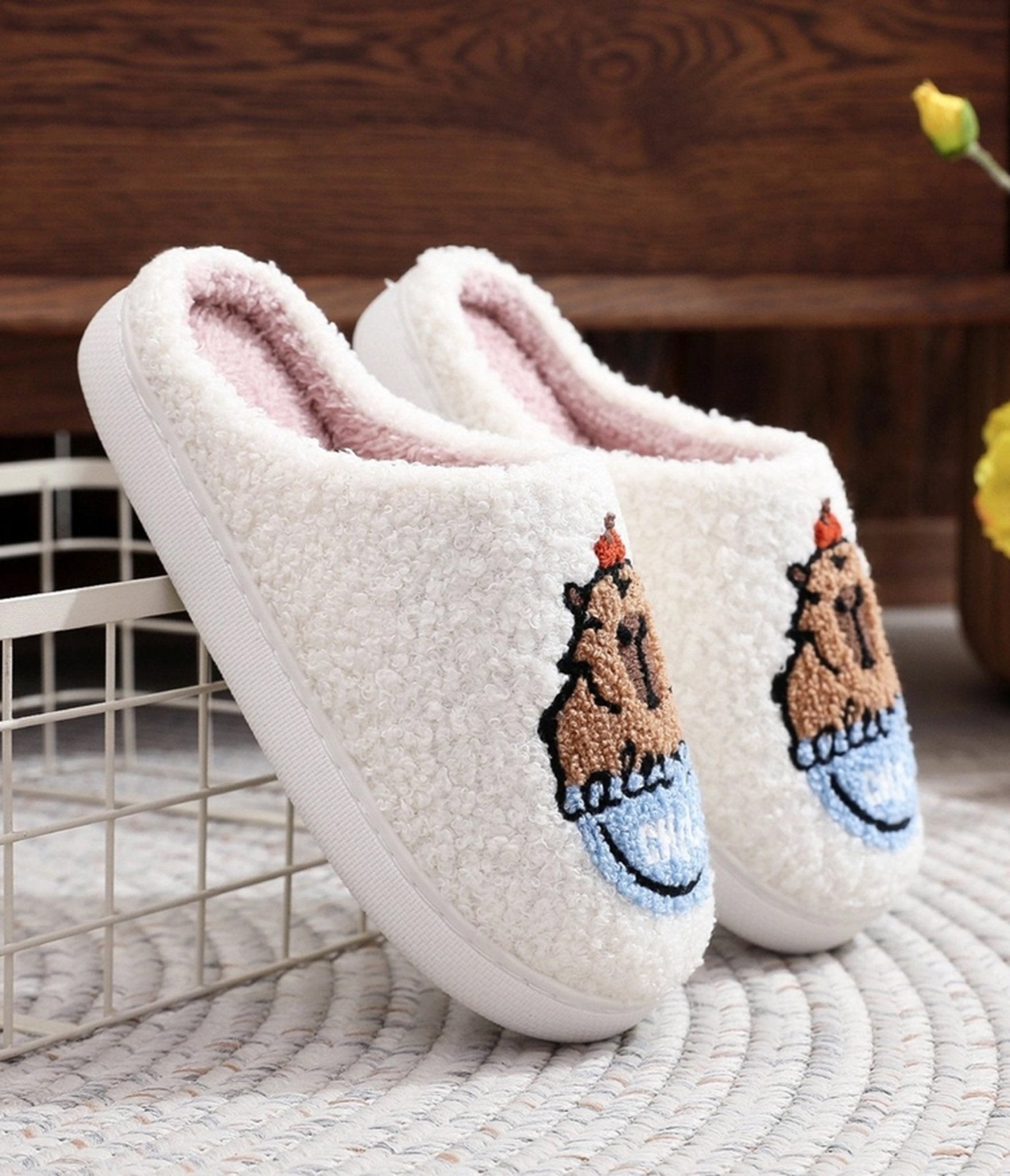 Capybara Embroidered Cotton Slippers