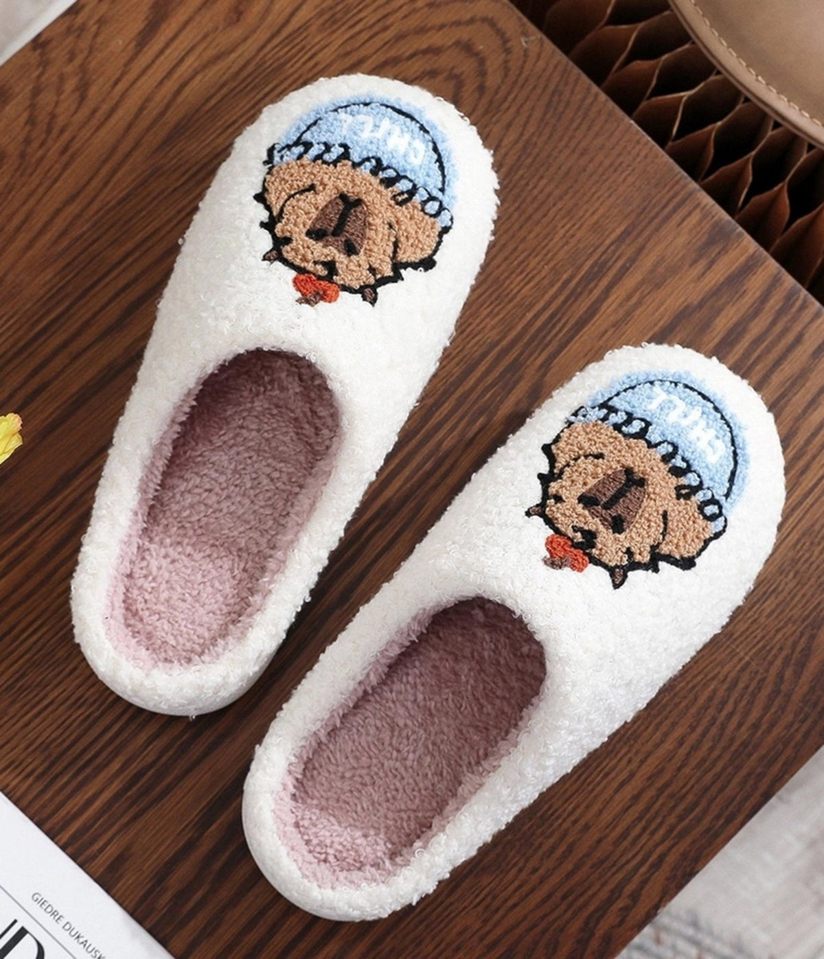 Capybara Embroidered Cotton Slippers