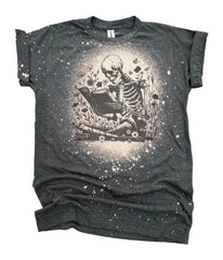 Charcoal Bleached Skeleton Book Lover Graphic Tee