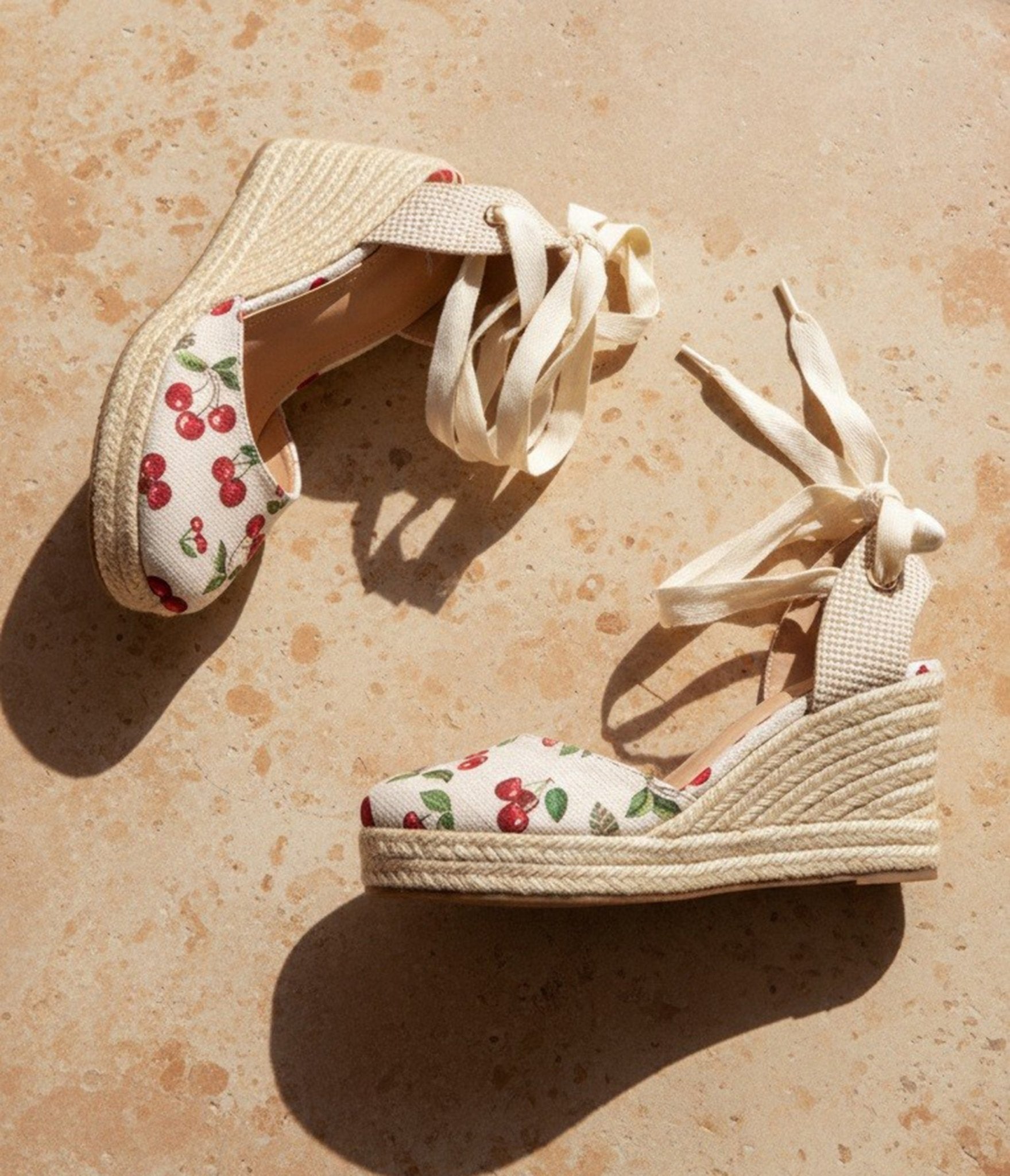 Cherry Print Canvas Wedge Espadrilles
