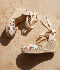 Cherry Print Canvas Wedge Espadrilles