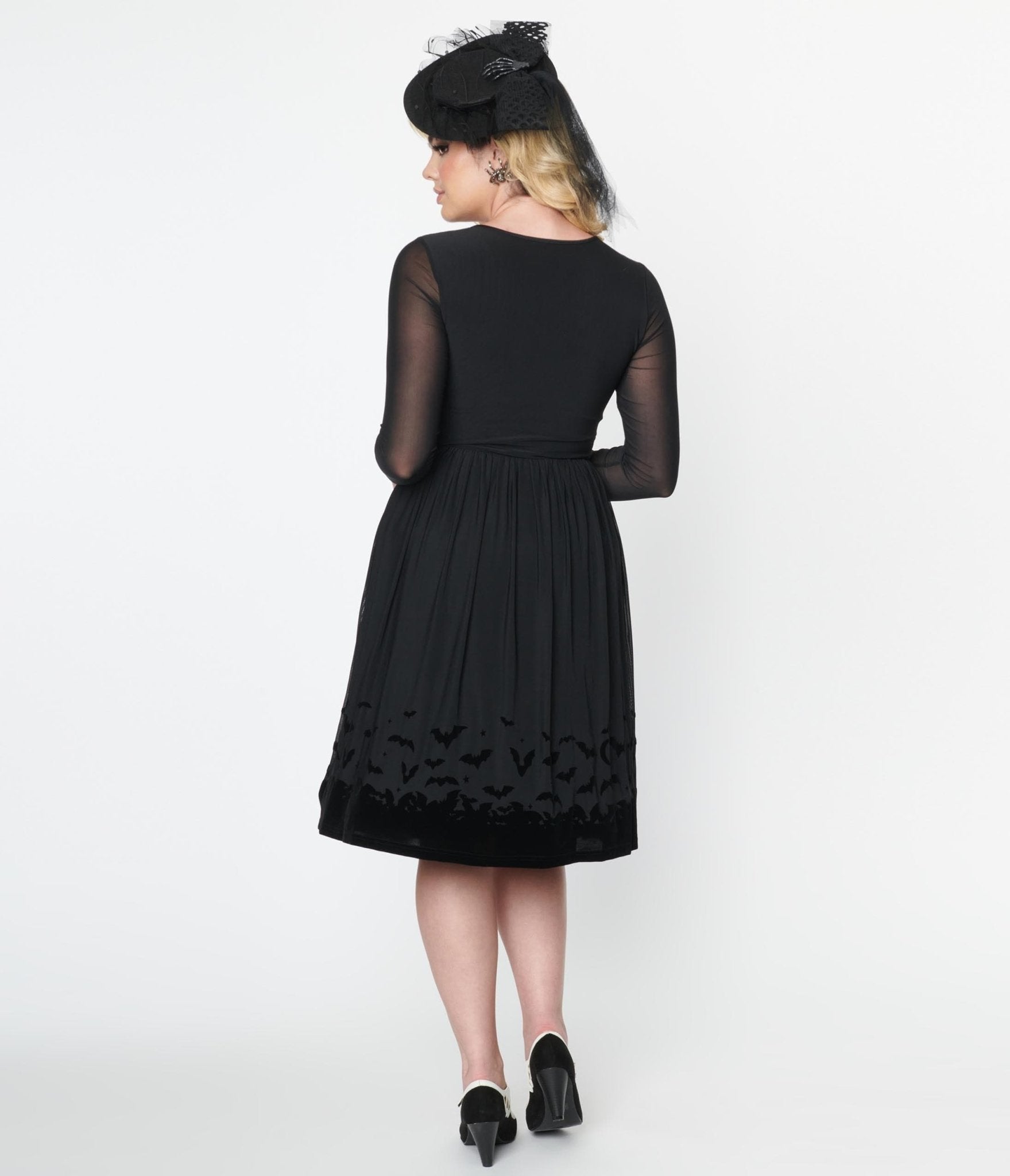 Collectif Black Mesh Bat Border Swing Dress