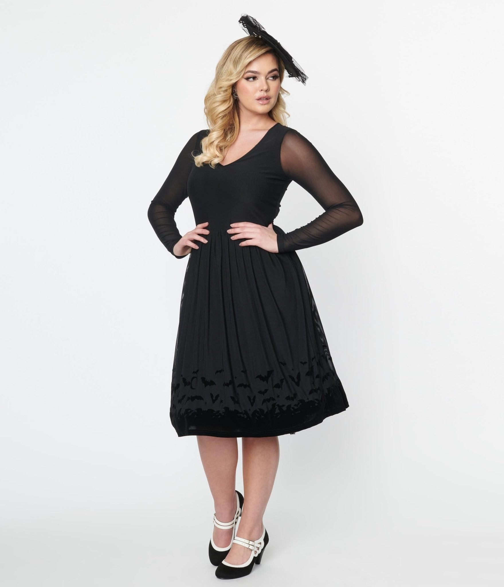 Collectif Black Mesh Bat Border Swing Dress