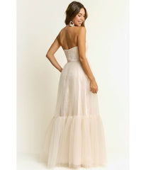 Cream Sweetheart Corset Tulle Maxi Dress