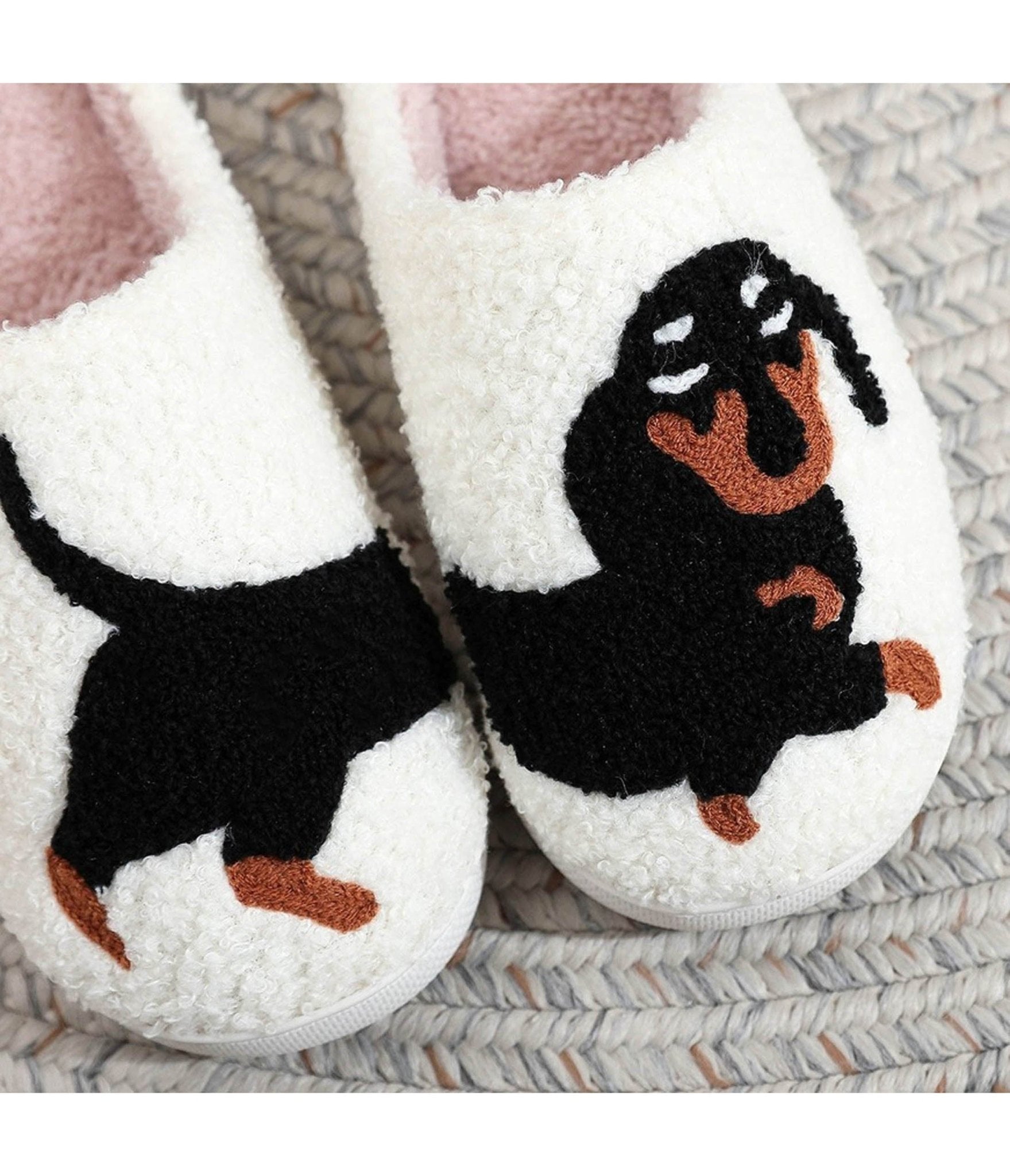 Dachshund Embroidered Cotton Slippers