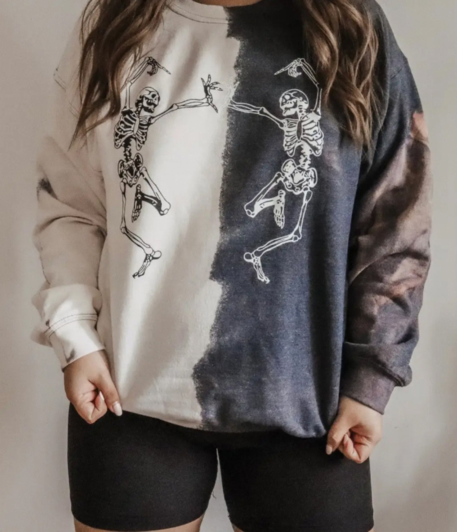 Dancing Skeletons Tie Dye Graphic Sweatshirt