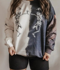 Dancing Skeletons Tie Dye Graphic Sweatshirt