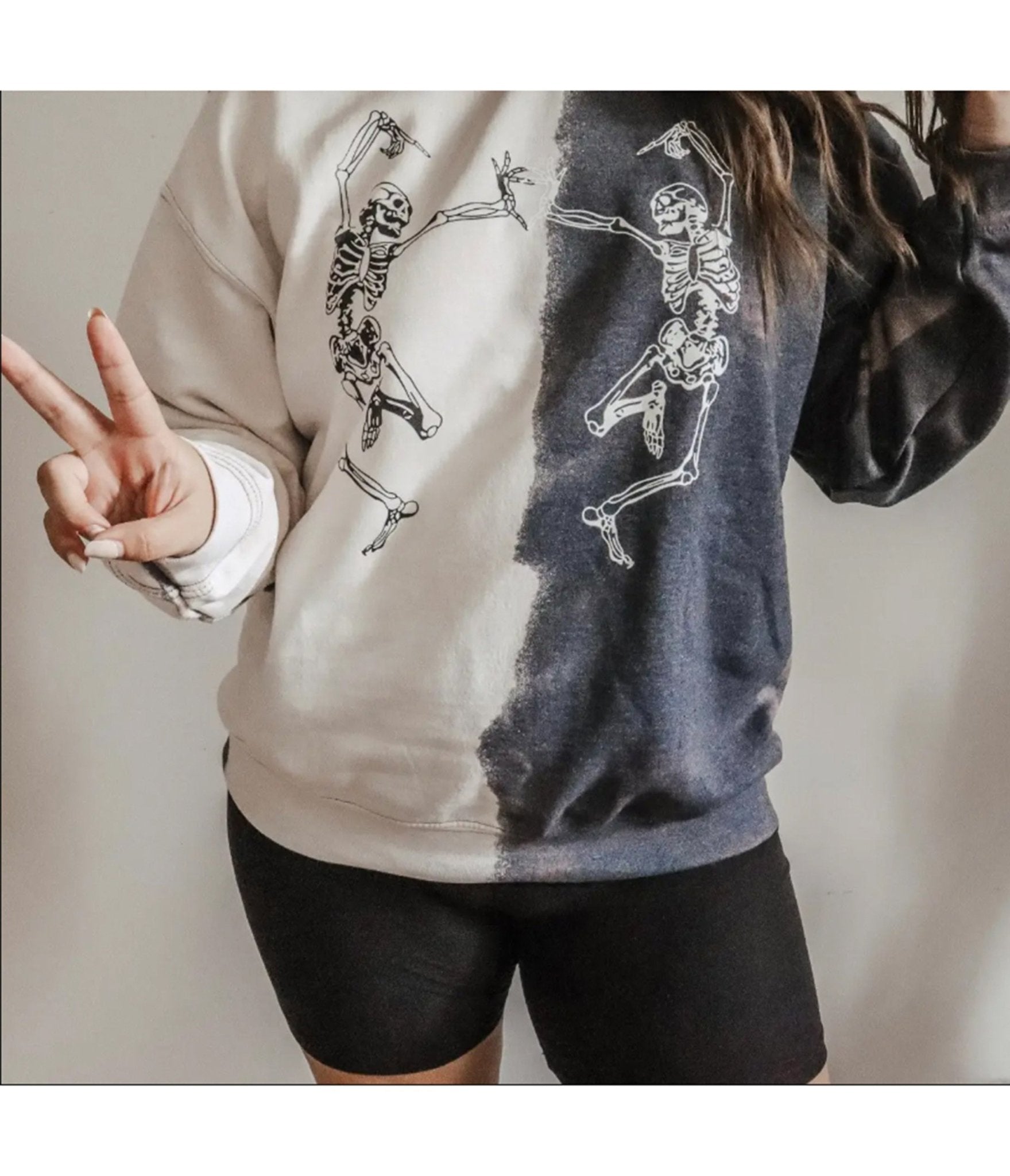 Dancing Skeletons Tie Dye Graphic Sweatshirt